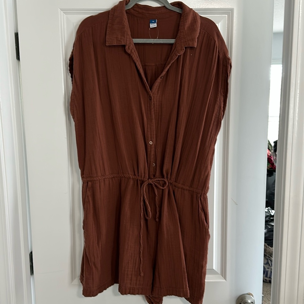 Old Navy Rust Brown Short-Sleeve Button Romper
